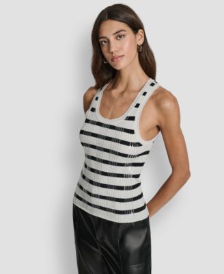 Women's Sleeveless Sequin & Stripe Scoop Neck Tank Top