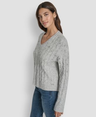 Women's Embellished Detail Long-Sleeve Sweater