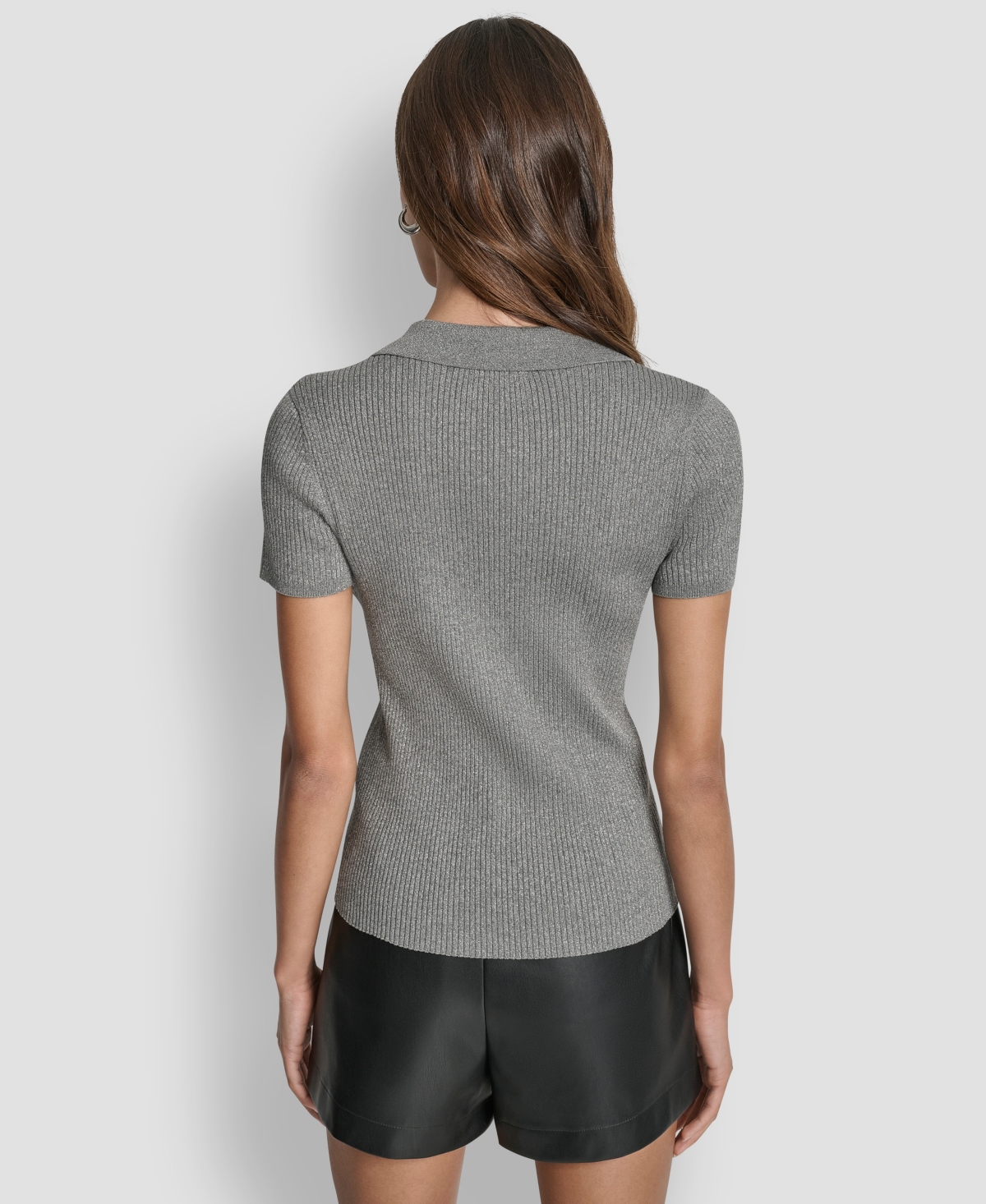 Dkny Jeans Women's Slim Fit Ribbed Polo Sweater In Gray