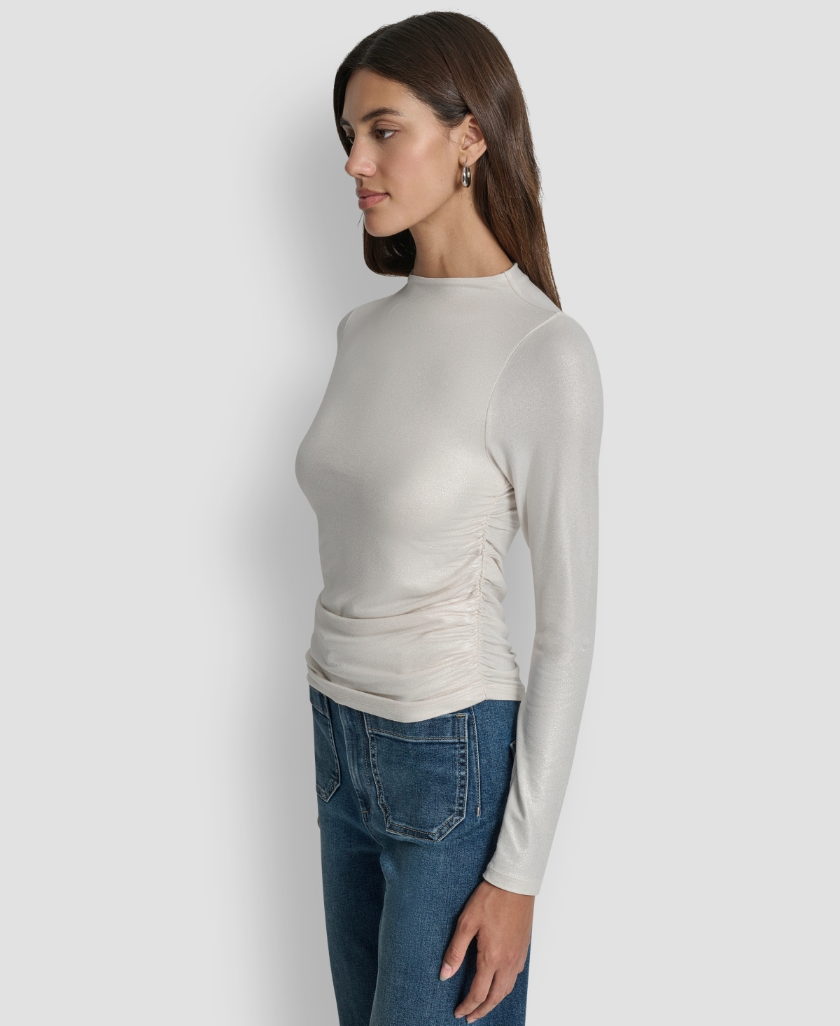 Dkny Jeans Women's Ruched Detail Long-Sleeve Top