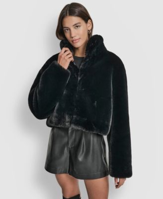 Women's Long-Sleeve Cropped Faux Fur Jacket