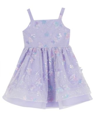 Girls 2T-6X All-Over Sequin and 3D Flowers Dress