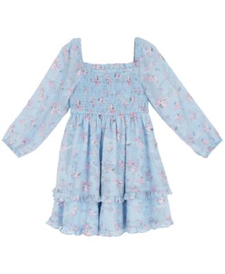 Girls' 2T-6X Floral Smocked Long-Sleeve Dress