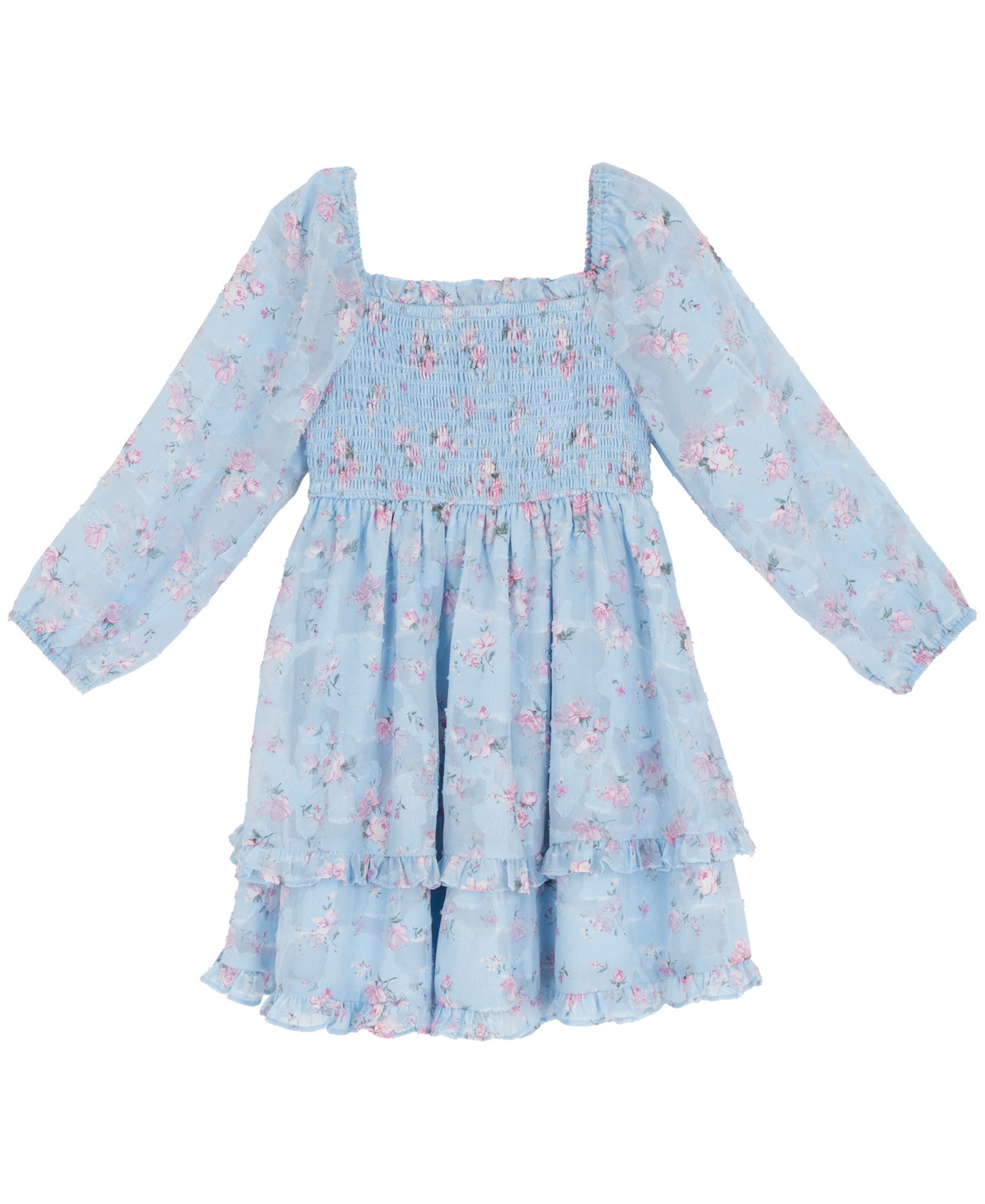 Rare Editions Girls 2T-6X Floral Smocked Long-Sleeve Dress