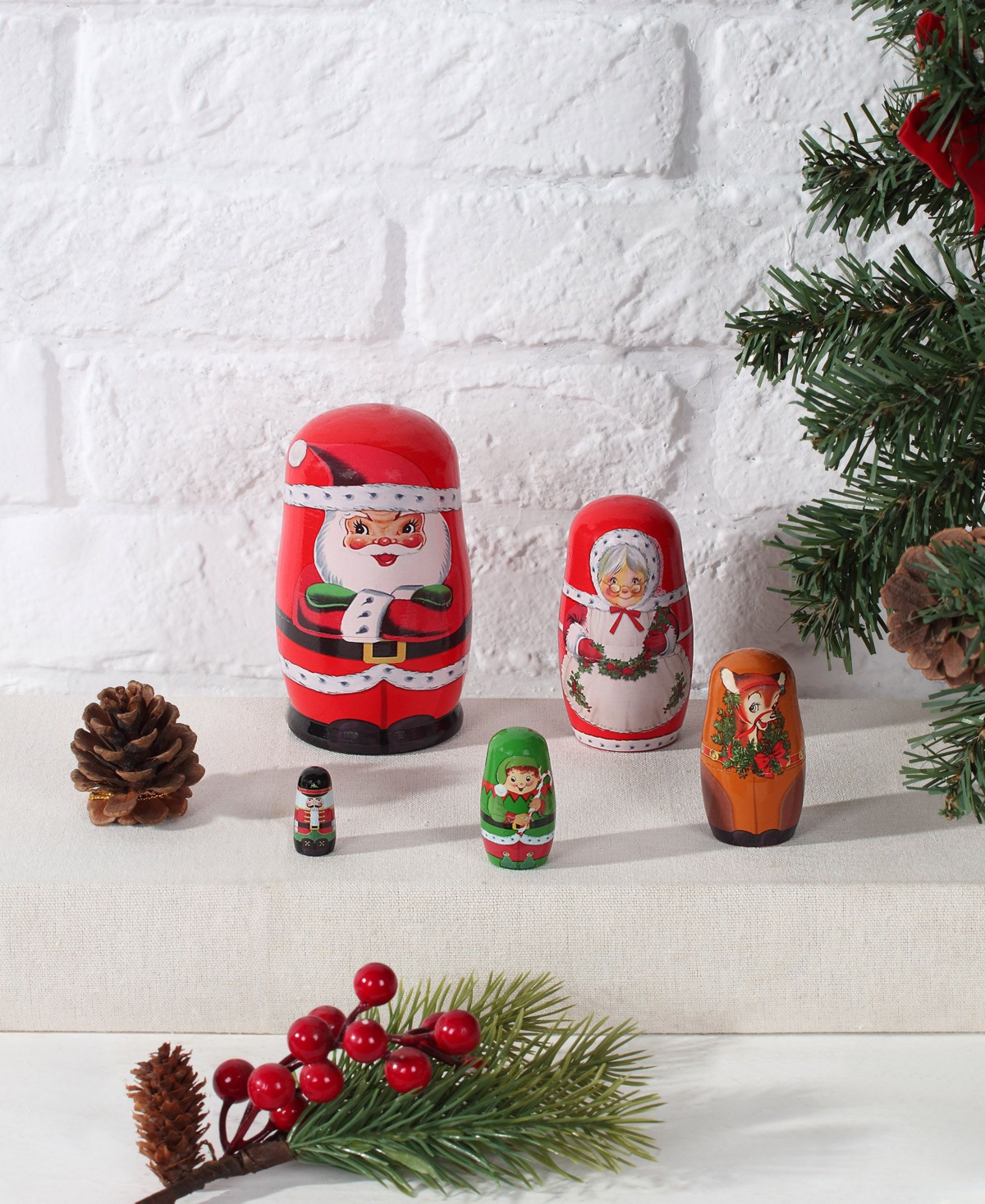 Mr. Christmas Santa And North Pole Pals Nesting Wooden Christmas Figurines, Set Of 5 In Multi