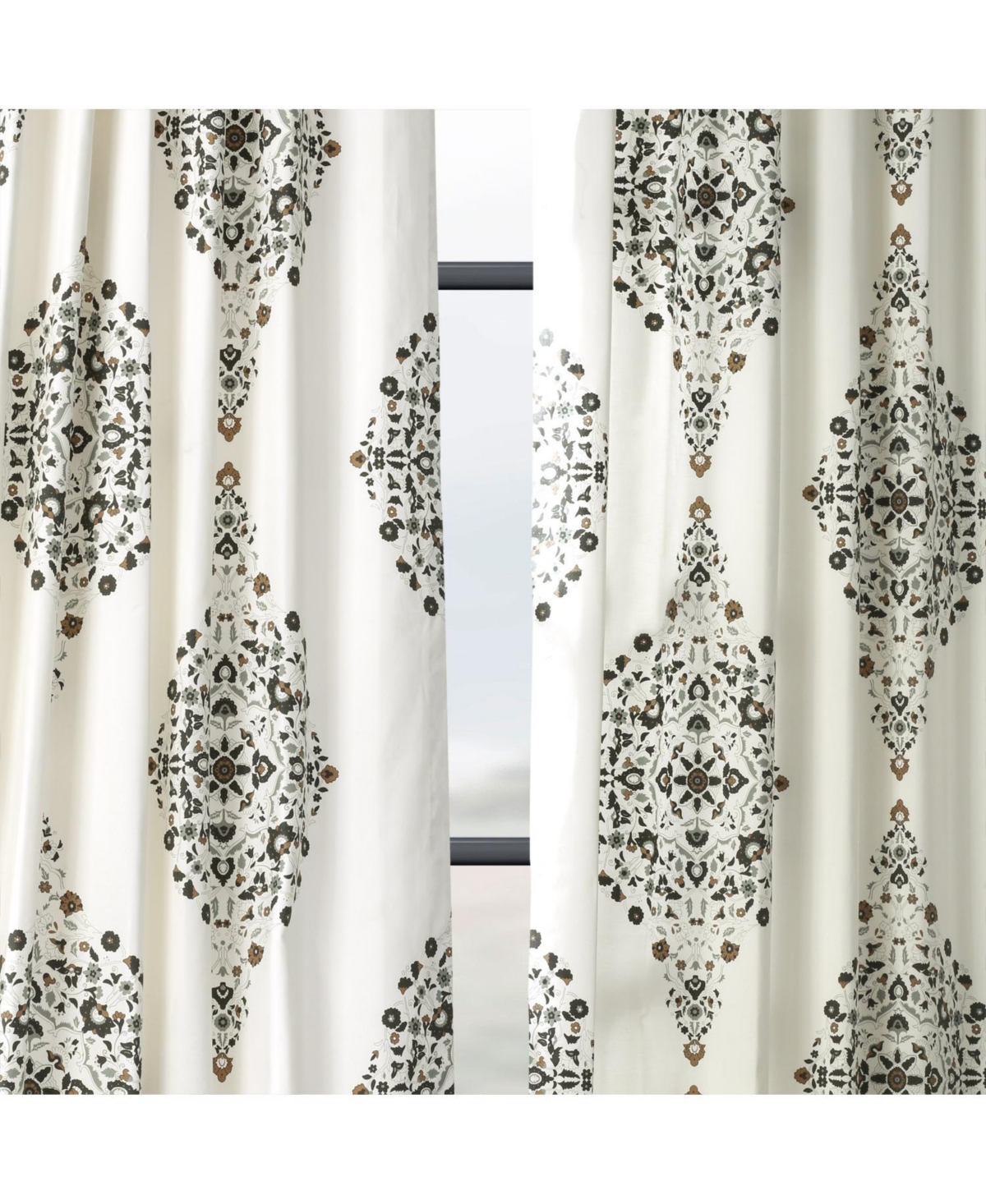 Half Price Drapes Kerala Cocoa Emblem Printed Cotton Room Darkening Curtain
