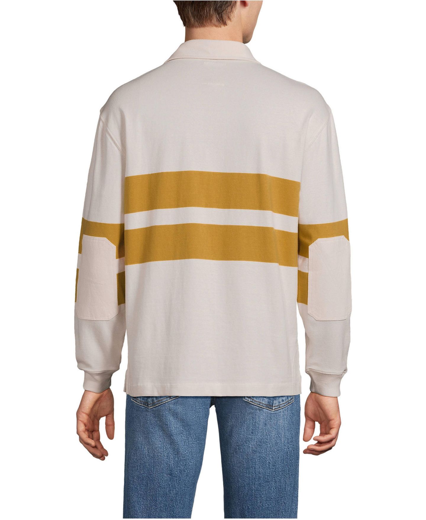 Мужское поло Lands' End Long Sleeve Rugged Rugby Embroidered Polo, цвет: Слоновая кость латте — фото 2