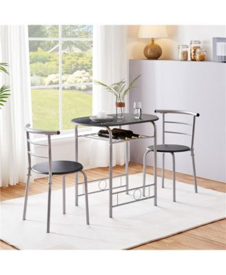 3-Piece Set, Metal Frame, Compact Dining Table with 2 Chairs