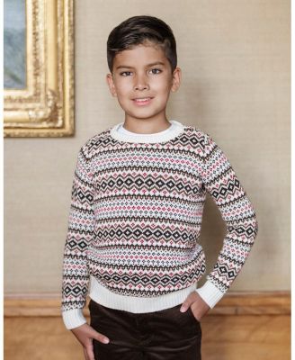 Little and Big Boys' Organic Long Sleeve Intarsia Crew Neck Pullover Sweater