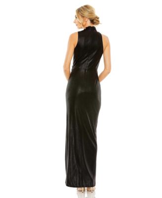 Women's High Neck Sleeveless Metallic High Slit Gown
