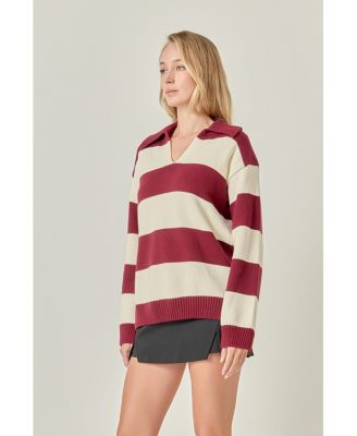 Women's Stripe Rugby Collared Sweater