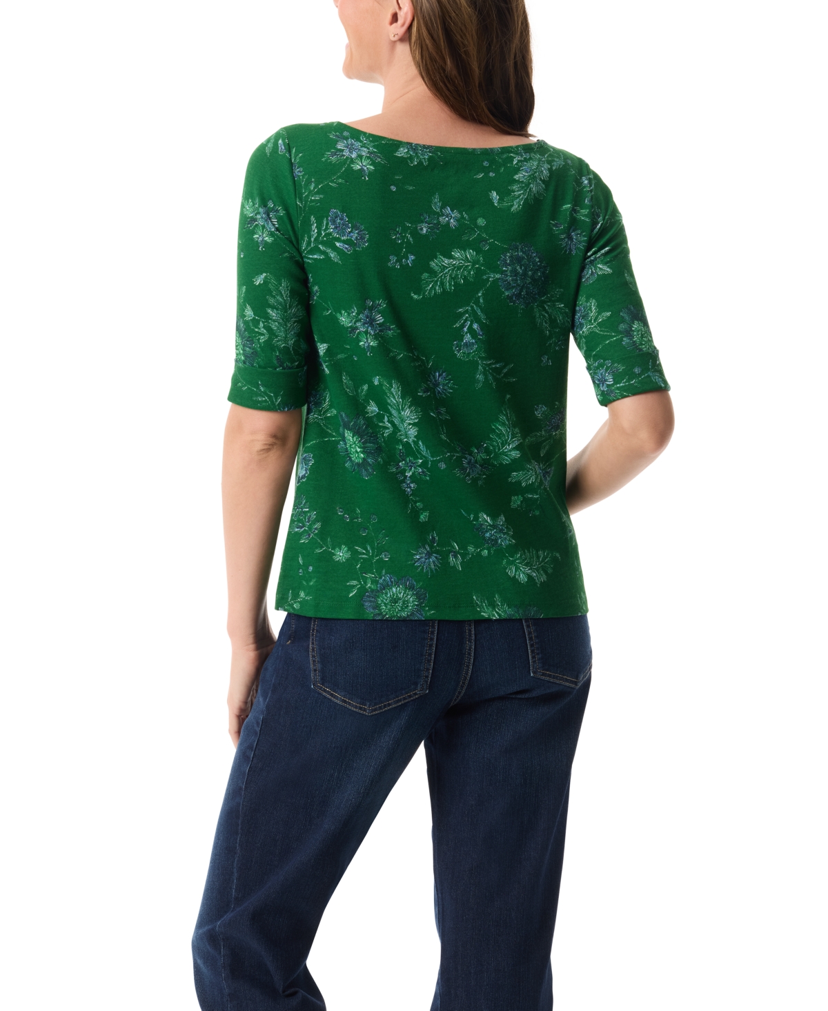 Gloria Vanderbilt Women's Alanis Printed Cuffed-sleeve T-shirt In Green