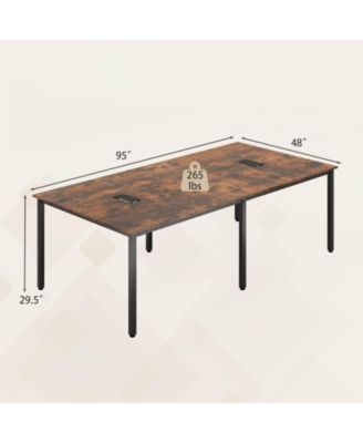 95" x 48" Large Meeting Table Seats up to 10 People 2 Cable Grommets for Office
