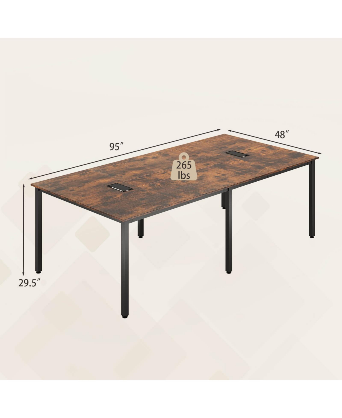 Costway 95" x 48" Large Meeting Table Seats up to 10 People 2 Cable Grommets for Office