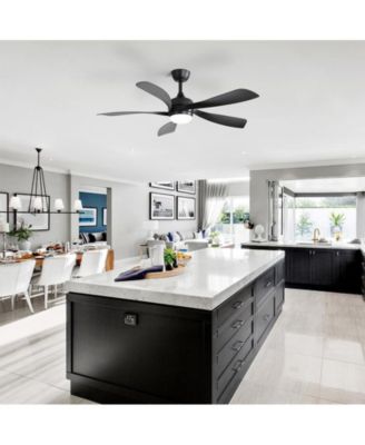 52-inch Minimalist Black 5-Blade Flush Mount with Remote Control and Led Light