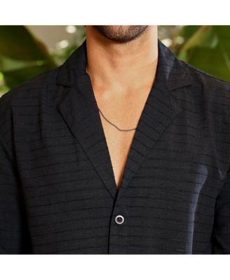 Men's Onyx Black Striped Cuban Shirt