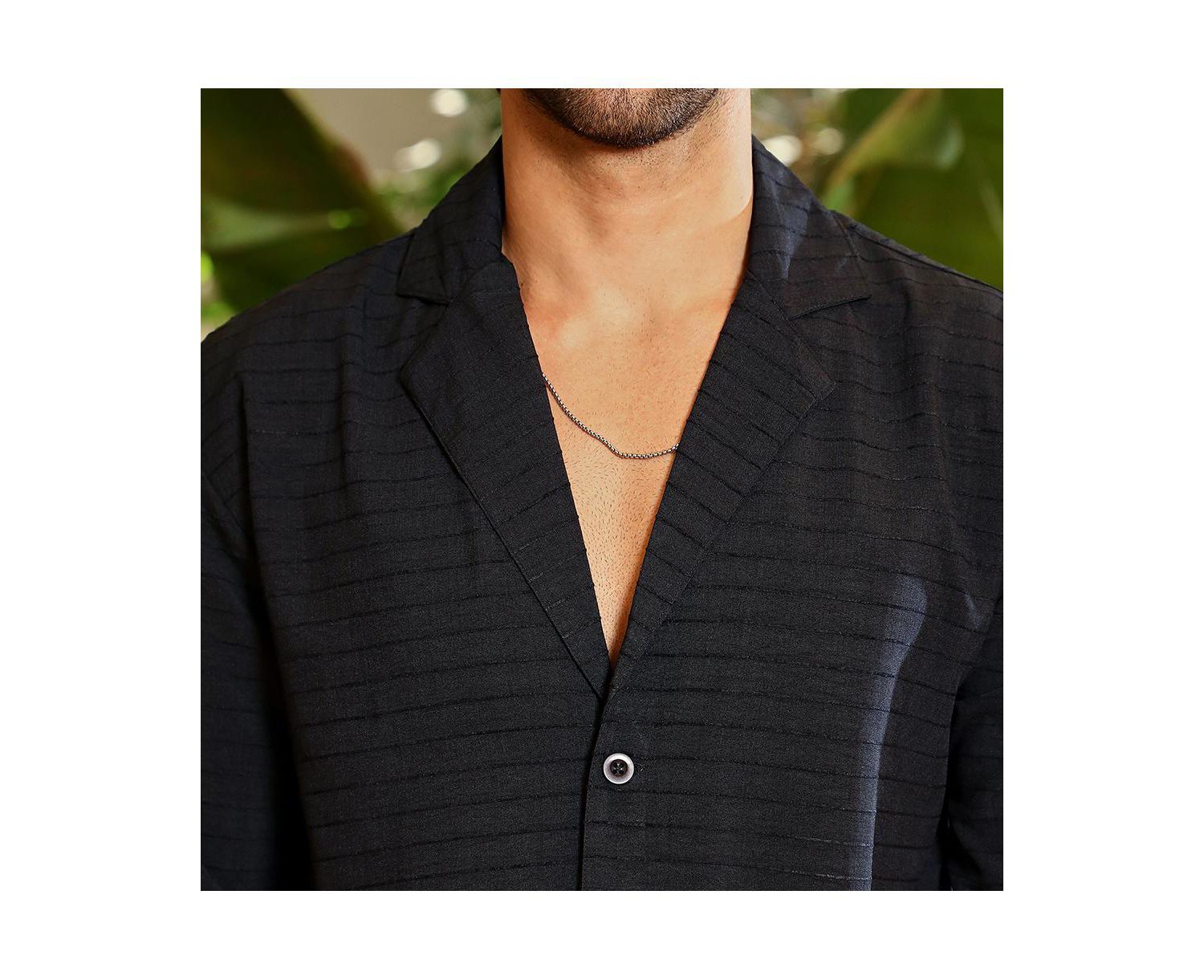 Men's Onyx Black Striped Cuban Shirt
