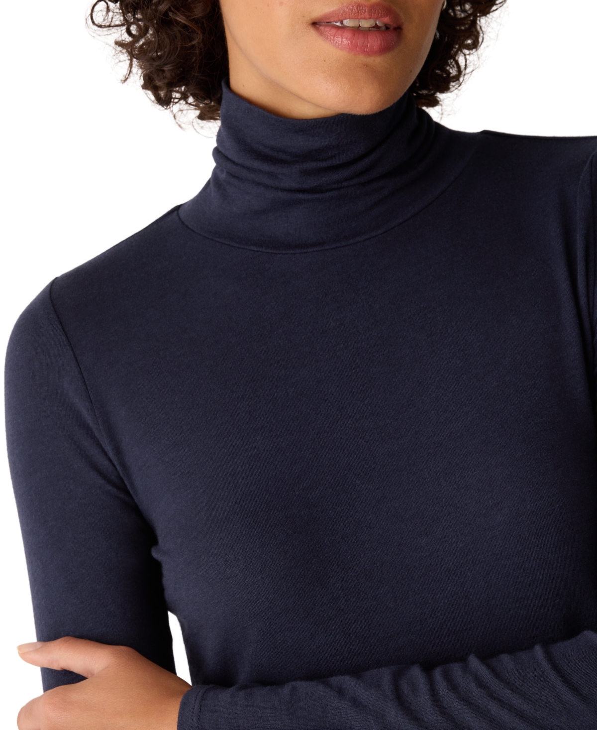 Eileen Fisher Turtleneck Stretch Organic Cotton Blend Top In Blue
