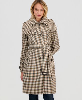 Women's Single-Breasted Belted Hooded Trench Coat