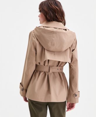 Petite Short Double-Breasted Belted Trench Coat