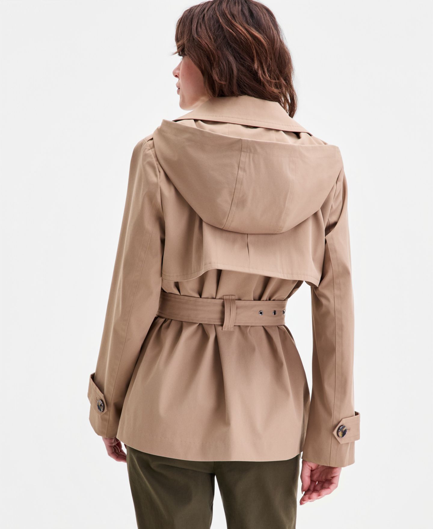 Женское пальто London Fog Short Double-Breasted Belted Trench, цвет: Хаки — фото 5