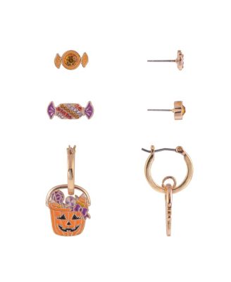 Halloween Jack-O-Lantern and Candy Trio Stud Earring Set