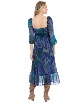 Women's Bishop Sleeve Smocked Back Midi Dress