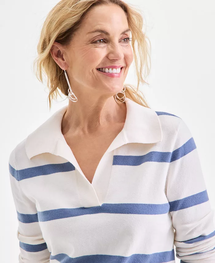 Women's Striped Johnny-Collar Sweater - thumbnail 6