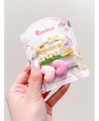 Girls Kids Hair Accessories-3pc Hair Clip Set - Heart & Daisy Charm