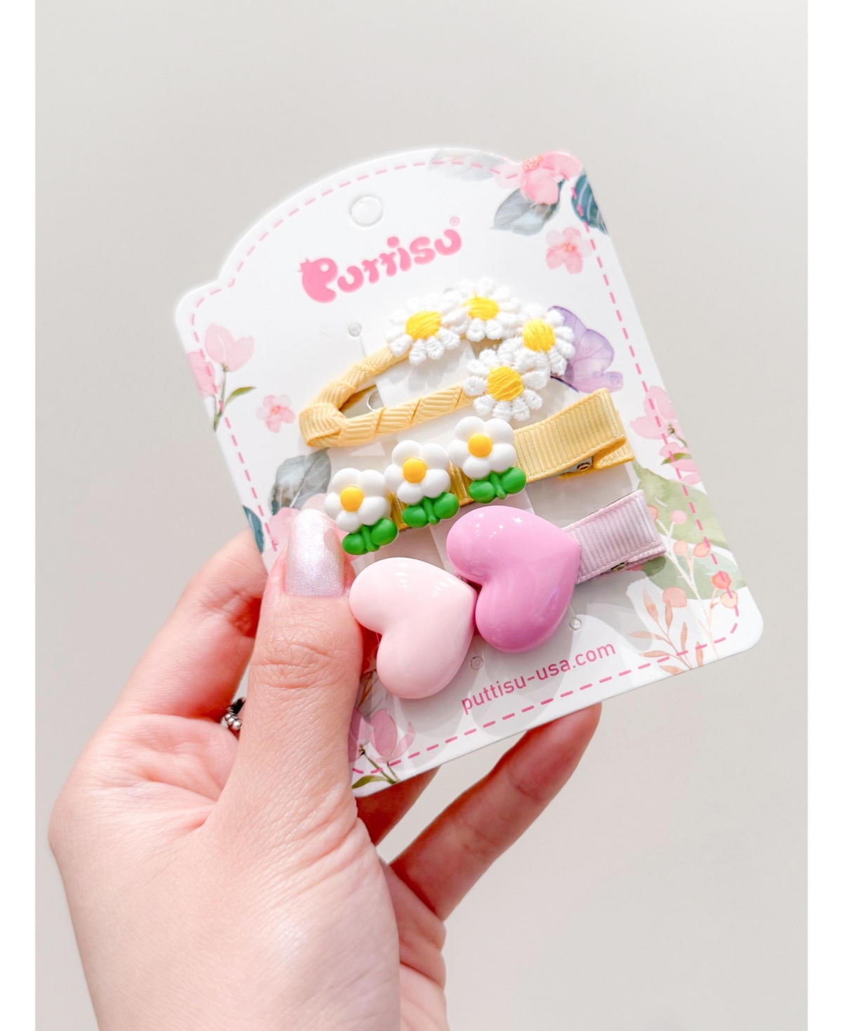 Puttisu Girls Kids Hair Accessories-3pc Hair Clip Set - Heart & Daisy Charm