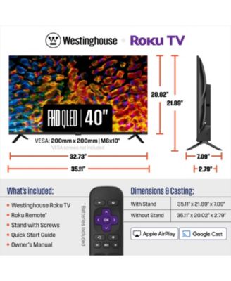 40" Roku Smart TV, FHD QLED, Dolby Digital+, Wi-Fi, Bluetooth, AirPlay, Alexa & Google Assistant Compatible