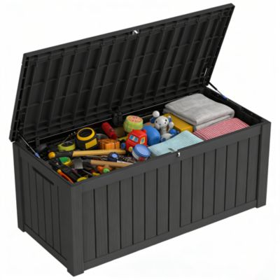 120 gal Patio Waterproof Resin Deck Box Lockable Outdoor Storage Garden Tools