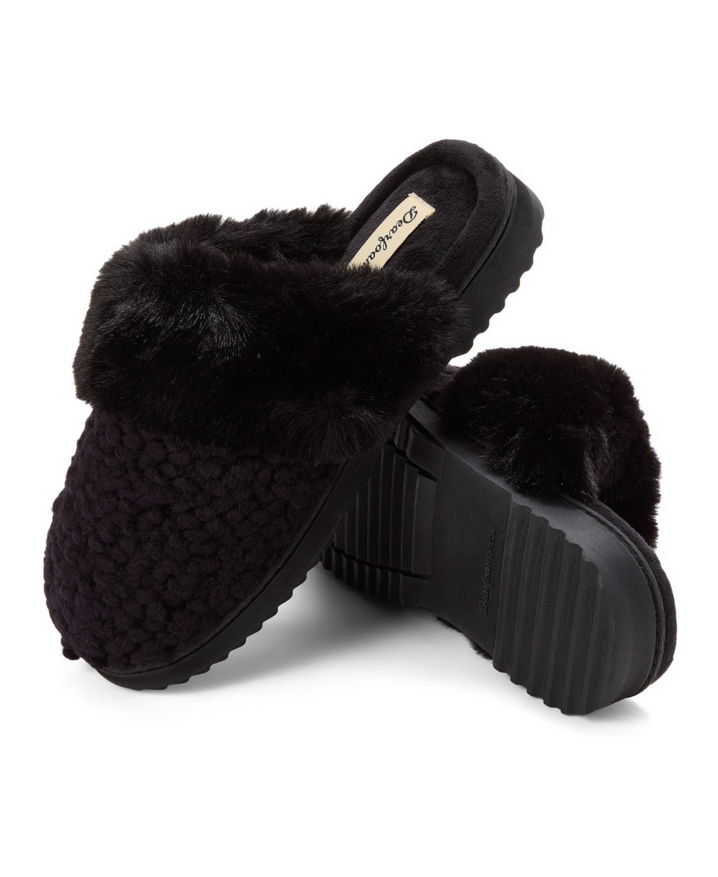 Женские тапочки Dearfoams Courtney Knit Scuff Slipper, цвет: Чёрный однотонный — фото 5