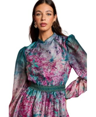 Women's Organza Mini Dress With Floral Print