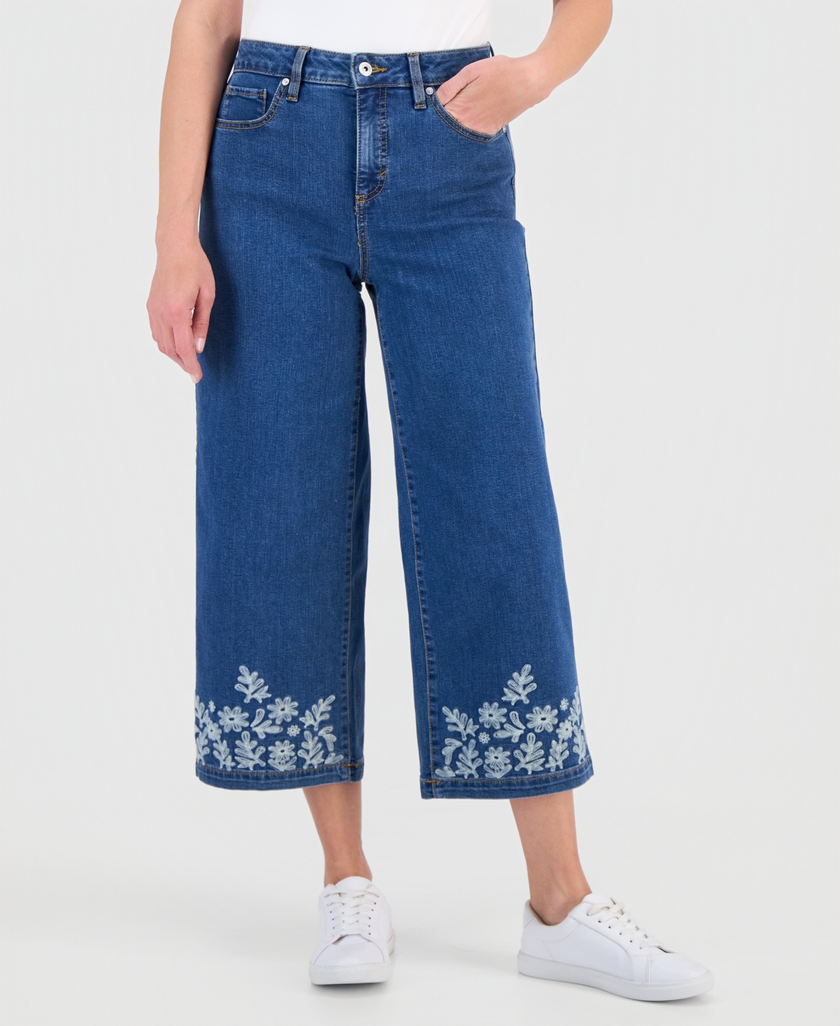 Style & Co Women's Embroidered High-Rise Wide Leg Cropped Jeans, Macy's Exclusive