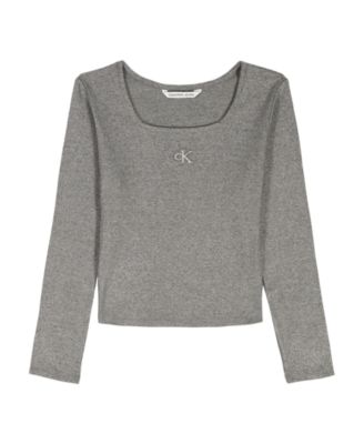 Calvin Klein - Girls 7-16 Metallic Printed Ribbed Square Neck Shirt