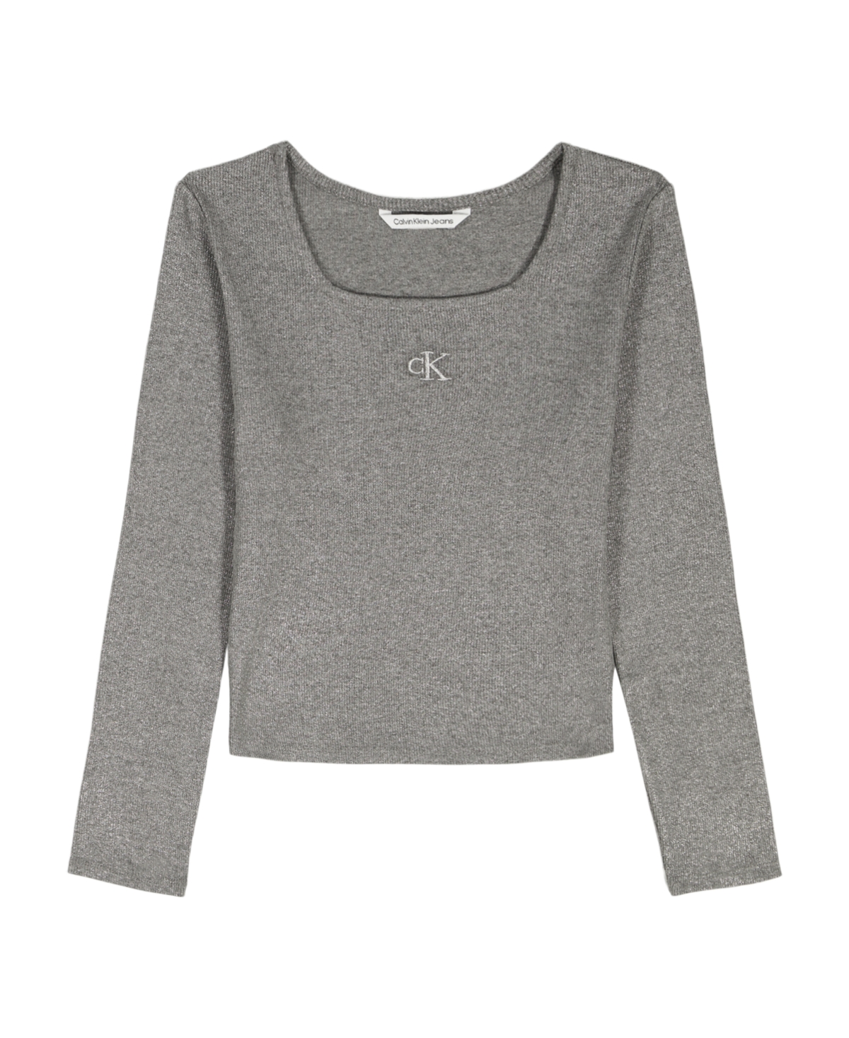 Calvin Klein Girls 7-16 Metallic Printed Ribbed Square Neck Shirt