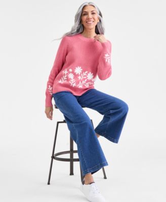 Petite Embroidered Rib Crewneck Sweater, Macy's Exclusive