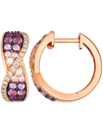 Le Vian - White Sapphire (0.10 ct. t.w.), Pink Sapphire Ombres (1.03 ct. t.w.), and Nude Diamond (0.24 ct. t.w.) Hoop Earrings in 14K Strawberry Gold