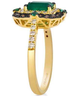 Emerald (0.77 ct. t.w.), Chocolate Diamond (0.28 ct. t.w.), and Nude Diamond (0.31 ct. t.w.) Ring in 14k Honey Gold