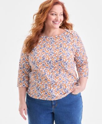 Plus Size Cotton Boat-Neck Top, Macy's Exclusive