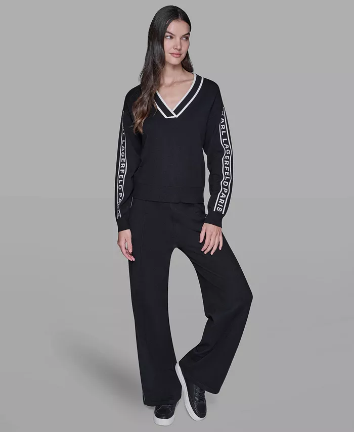 Women's Logo Tape V-Neck Sweater - thumbnail 10