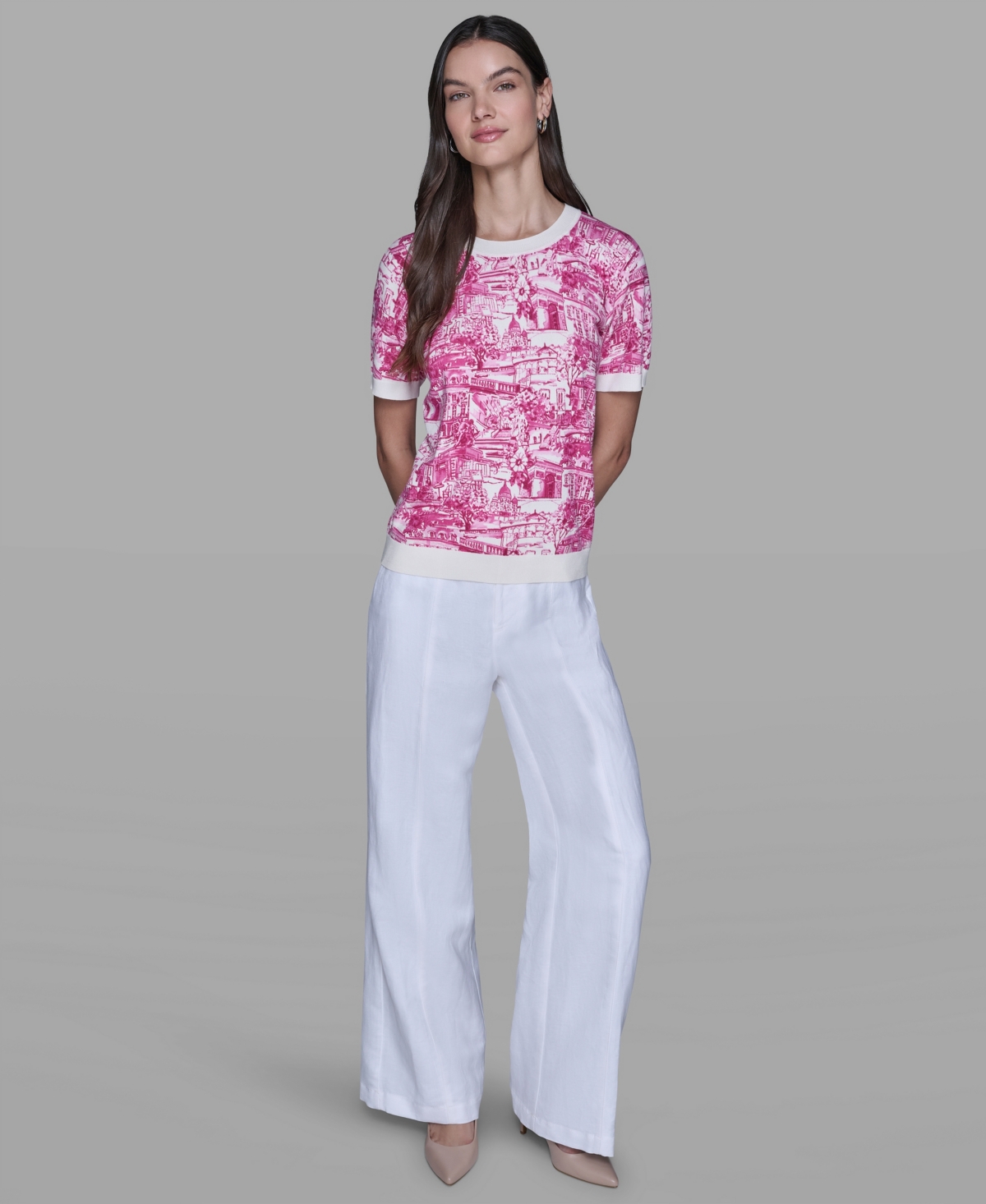 Karl Lagerfeld Women's Printed Short-sleeve Top In Multi