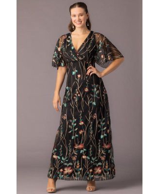 Women's Embroidered Elegance Evening Gown with Sleeves