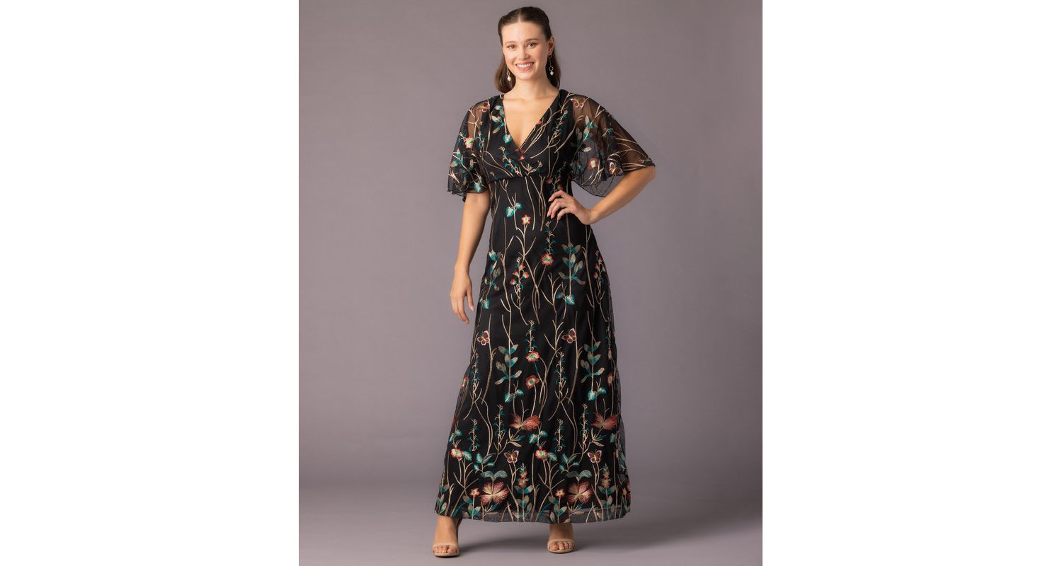 Women's Embroidered Elegance Evening Gown with Sleeves