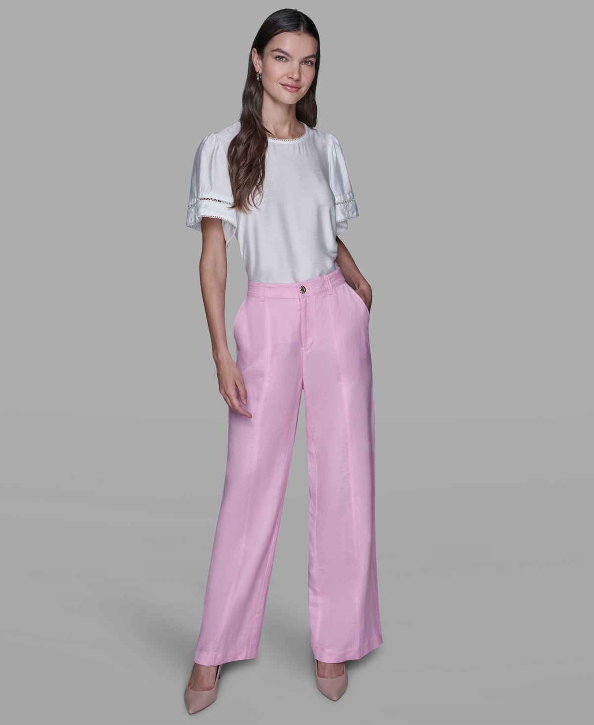 Karl Lagerfeld Women's Straight Pocket Detail Pants In Pink