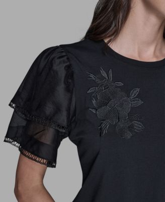 Women's Ruffled Crewneck Floral Top
