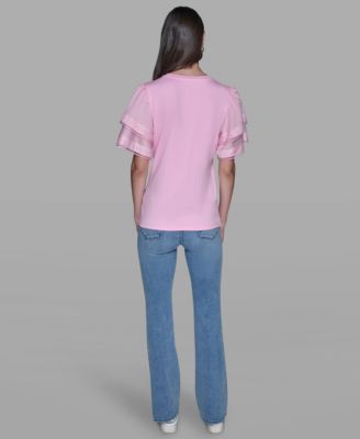 Women's Ruffled Crewneck Floral Top