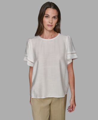 KARL LAGERFELD PARIS - Women's Solid Trim Detail Woven Top
