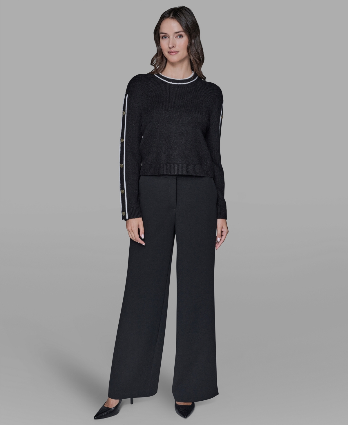 Karl Lagerfeld Women's Contrast Trim Pull-on Sweater In Black